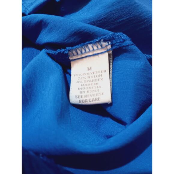 DRESSBARN Retro Gathered Blouse Top Medium Yoke Royal Blue Feminine V-Neck - Picture 5 of 7